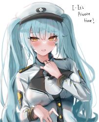 Rule 34 | blue hair, blush, goddess of victory: nikke, hat, highres, military, military hat, military uniform, privaty (nikke), self-upload, sstthei, twintails, uniform, yellow eyes