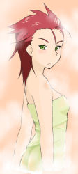 Rule 34 | 00s, 1girl, alternate hairstyle, from side, green eyes, juliet nao zhang, looking at viewer, my-otome, naked towel, red hair, solo, spiked hair, steam, towel