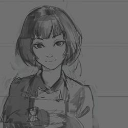Rule 34 | 1girl, animated, animated gif, blunt bangs, blurry, bob cut, book, bookshelf, depth of field, greyscale, ilya kuvshinov, lips, looking at viewer, making-of, monochrome, original, russian text, short hair, solo, unfinished, upper body