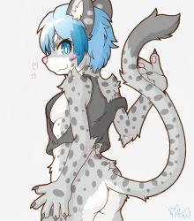 Rule 34 | 1girl, acky05 wolf, blue hair, bottomless, breasts, furry, furry female, highres, short hair, smile, solo