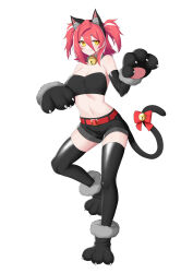 Rule 34 | 1girl, animal collar, animal ears, animal hands, bell, belt, cat ears, cat tail, collar, gloves, highres, hololive, hololive china, midriff, paw gloves, red belt, shorts, strapless, tail, tube top, virtual youtuber, yogiri (hololive), z-jun.dd-zhong