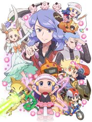 Rule 34 | 2girls, 4boys, abra, absurdres, arceus, barry (pokemon), beanie, bibarel, bicycle, black hair, blonde hair, blue hair, blush, boots, bow, brown eyes, brown hair, chibi, claws, clefairy, closed mouth, creatures (company), cyrus (pokemon), dawn (pokemon), dragon, dress, facepalm, game freak, gen 1 pokemon, gen 3 pokemon, gen 4 pokemon, giratina, glasses, hair bobbles, hair ornament, hairclip, hat, highres, holding, jacket, jasmine (pokemon), legendary pokemon, long hair, looking at viewer, lucas (pokemon), lucian (pokemon), multiple boys, multiple girls, mythical pokemon, nintendo, open mouth, pants, pokemoa, pokemon, pokemon (creature), pokemon bdsp, purple hair, rayquaza, red eyes, red headwear, rotom, rotom (heat), scarf, shirt, short hair, skirt, smile, spiked hair, standing, sweat, team galactic, two side up, yellow eyes