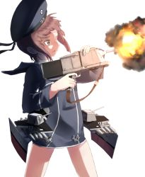 Rule 34 | 10s, 1girl, bad id, bad twitter id, brown eyes, brown hair, firing, fujibejifu, hat, kantai collection, revision, sailor collar, sailor hat, short hair, simple background, solo, white background, z3 max schultz (kancolle)