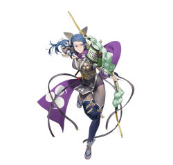 Rule 34 | 1girl, blue hair, bow (weapon), breasts, brown eyes, chyko, cleavage, fire emblem, fire emblem fates, fire emblem heroes, full body, holding, holding bow (weapon), holding weapon, large breasts, looking to the side, ninja, nintendo, official art, reina (fire emblem), reina (ninja) (fire emblem), sandals, short hair, shuriken hair ornament, weapon, zouri