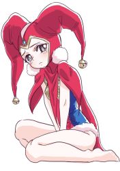 Rule 34 | 1girl, bodysuit, chrono cross, commentary request, gloves, harlequin, hat, jester cap, jewelry, leotard, looking at viewer, pom pom (clothes), red eyes, red leotard, s-a-murai, solo, tassel, harle (chrono cross)