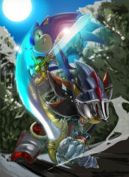 Rule 34 | armor, epic, fighting, green eyes, red eyes, shadow the hedgehog, sir lancelot (shadow), sonic the hedgehog, sonic and the black knight, sonic (series), sword, weapon