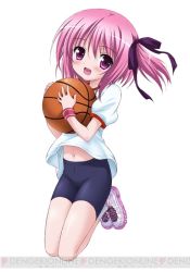 Rule 34 | 10s, 1girl, :d, artist request, ball, basketball, basketball (object), bike shorts, black bike shorts, black shorts, blush, clothes lift, dengeki, from side, full body, gym shirt, gym uniform, hair ornament, hair ribbon, holding, holding ball, jumping, looking at viewer, midriff, midriff peek, minato tomoka, navel, open mouth, purple eyes, purple footwear, purple hair, purple ribbon, purple wristband, ribbon, rou-kyuu-bu!, shirt, shirt lift, shoes, short hair, short sleeves, shorts, side ponytail, simple background, smile, sneakers, solo, source request, teeth, upper teeth only, watermark, white background, white shirt, wind, wind lift, wristband
