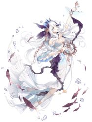 Rule 34 | 1girl, blue eyes, facing to the side, food fantasy, full body, highres, holding, holding instrument, instrument, long hair, looking to the side, lyre, official art, pale skin, second-party source, solo, surstromming (food fantasy), transparent background, white hair