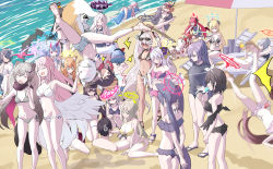 Rule 34 | &gt; &lt;, 1boy, 6+girls, ?, absurdly long hair, ahoge, akari (blue archive), ako (blue archive), alternate costume, alternate hairstyle, anger vein, animal ear fluff, animal ears, armpits, arms behind back, arms up, ayane (blue archive), ayane (swimsuit) (blue archive), azusa (blue archive), azusa (swimsuit) (blue archive), ball, bare shoulders, beach, bead necklace, beads, belt, bikini, black bikini, black hair, black hairband, black one-piece swimsuit, black shirt, black wings, blue archive, blue eyes, blue hair, blush, blush stickers, breasts, buried, cat ears, chise (blue archive), chise (swimsuit) (blue archive), cleavage, closed eyes, closed mouth, collarbone, commentary request, competition swimsuit, cup, dark skin, demon horns, demon wings, denim, denim shorts, drinking glass, eyewear on head, flip-flops, flower, flying sweatdrops, food, food in mouth, fox ears, fox girl, fox tail, frilled bikini, frills, from above, from behind, full body, green bikini, green eyes, grey background, grey hair, hair between eyes, hair flower, hair ornament, hairband, hairclip, halo, haruna (blue archive), haruna (swimsuit) (blue archive), heart, highres, hina (blue archive), hina (swimsuit) (blue archive), hinata (blue archive), holding, holding ball, holding cup, holding plate, holding sword, holding weapon, horns, hoshino (blue archive), hoshino (swimsuit) (blue archive), huge breasts, index fingers together, iori (blue archive), iori (swimsuit) (blue archive), izumi (blue archive), izumi (swimsuit) (blue archive), izuna (blue archive), izuna (swimsuit) (blue archive), jewelry, junko (blue archive), kneeling, large breasts, long hair, looking at another, low wings, lying, mari (blue archive), mari (swimsuit) (blue archive), mashiro (blue archive), mashiro (swimsuit) (blue archive), michiru (blue archive), mika (blue archive), mimori (blue archive), mimori (swimsuit) (blue archive), mismatched pupils, motion lines, multi-strapped bikini bottom, multiple girls, navel, necklace, neru (blue archive), nonomi (blue archive), nonomi (swimsuit) (blue archive), ocean, octopus, off-shoulder bikini, off shoulder, on back, on stomach, one-piece swimsuit, orange hair, own hands clasped, own hands together, parasol, pink bikini, pink hair, plate, ponytail, popsicle, popsicle in mouth, puff of air, purple eyes, purple hair, red bikini, red eyes, sandals, school swimsuit, sensei (blue archive), serika (blue archive), serika (swimsuit) (blue archive), shaded face, shiroko (blue archive), shiroko (swimsuit) (blue archive), shirt, shizuko (blue archive), shizuko (swimsuit) (blue archive), short sleeves, shorts, side-tie bikini bottom, sidelocks, sitting, smile, spaghetti strap, squatting, squiggle, standing, stomach, striped bikini, striped clothes, sunglasses, sweatdrop, swimsuit, sword, tail, thighlet, tonomiya68, top-down bottom-up, trapped, tsurugi (blue archive), tsurugi (swimsuit) (blue archive), twintails, two side up, umbrella, v, very long hair, wakamo (blue archive), wakamo (swimsuit) (blue archive), walking, wariza, water, weapon, white bikini, winged halo, wings, wooden sword, yellow bikini, yellow eyes, yuuka (blue archive)