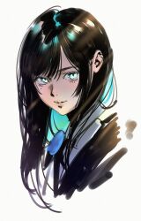 Rule 34 | 1girl, ado (utaite), adochansukisuki, black hair, blue eyes, blue hair, chando (ado), closed mouth, colored inner hair, commentary, cropped torso, hashtag-only commentary, highres, long hair, looking at viewer, mole, mole under eye, multicolored hair, sidelocks, simple background, solo, upper body, utaite, white background