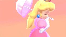 Rule 34 | 1girl, animated, animated gif, blonde hair, blowing kiss, blue eyes, crown, dress, elbow gloves, gloves, gradient background, head tilt, kiss, long hair, looking at viewer, lowres, mario (series), nintendo, one eye closed, parasol, princess peach, puffy sleeves, simple background, solo, sparkle, super mario bros. 1, tagme, umbrella, wink