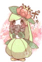 Rule 34 | 1girl, blush, bow, bright pupils, brown bow, brown scarf, clothed pokemon, colored skin, creatures (company), crown, female focus, floral background, flower, full body, game freak, gen 5 pokemon, green hair, hair flower, hair ornament, hands up, japanese text, lilligant, long hair, looking down, mini crown, monster girl, multicolored hair, nintendo, plaid, plaid bow, plaid scarf, plant girl, pokemon, pokemon (creature), scarf, shira (sirairo116), sidelocks, solo, standing, swept bangs, translation request, two-tone hair, very long hair, white pupils, white skin, yellow headwear