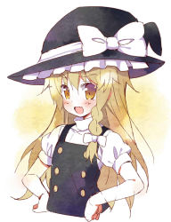 Rule 34 | 1girl, :d, blonde hair, blush, bow, braid, fang, female focus, full body, hands on own hips, hat, hat bow, kirisame marisa, long hair, meito (maze), no legs, open mouth, single braid, sketch, smile, solo, touhou, witch hat, yellow eyes