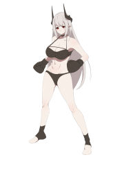 Rule 34 | 1girl, arknights, bare legs, bare shoulders, black panties, black socks, boxing gloves, breasts, cleavage, commentary request, commission, crop top, full body, halterneck, highres, horns, large breasts, long hair, midriff, mudrock (arknights), navel, panties, pixiv commission, pointy ears, red eyes, silver hair, simple background, socks, solo, sports bra, standing, stomach, thighs, toeless legwear, underwear, very long hair, white background, xllam
