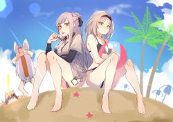 Rule 34 | 4girls, ak-12 (age of slushies) (girls&#039; frontline), ak-12 (girls&#039; frontline), an-94 (girls&#039; frontline), animal ears, ball, bare arms, bare legs, bare shoulders, barefoot, beach, beachball, bikini, black bikini, black bow, black ribbon, blonde hair, blue eyes, blush, bow, braid, breasts, character request, closed mouth, day, french braid, girls&#039; frontline, hair ornament, hair ribbon, hairband, hairclip, highres, holding, holding ball, idw (girls&#039; frontline), jacket, knees together feet apart, long hair, long sleeves, looking at viewer, lying, medium breasts, multiple girls, official alternate costume, on stomach, open mouth, palms, purple eyes, red eyes, ribbon, sand, short sleeves, silver bikini, silver hair, simple background, sitting, sky, smile, starfish, swimsuit, very long hair, wan ban