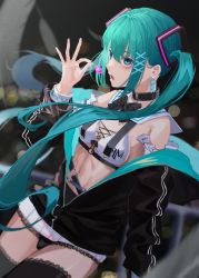 Rule 34 | 1girl, absurdres, black thighhighs, green hair, hatsune miku, highres, rerendi, thighhighs, twintails, vocaloid