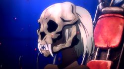 Rule 34 | 10s, animated, animated gif, blonde hair, bone, castra, dark skin, death parade, lips, lipstick, long teeth, makeup, object in mouth, pink eyes, purple lips, skull