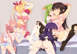 Rule 34 | 5girls, @ @, ahegao, animal ears, bent over, blonde hair, blue eyes, blue hair, bow, breasts, brown eyes, brown hair, cunnilingus, dog ears, dog tail, empty eyes, fighting stockings girl, fucked silly, green hair, group sex, hair bow, hair ribbon, heavy breathing, highres, multiple girls, mvv, nipples, open mouth, oral, panties, pink hair, pointy ears, pussy, pussy juice, ribbon, rolling eyes, saliva, sitting, striped clothes, striped panties, tail, thighhighs, torn clothes, uncensored, underwear, yellow eyes, yuri