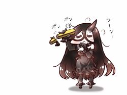 Rule 34 | 10s, 1girl, abyssal ship, battleship water oni, black dress, black hair, book, closed eyes, crossed bangs, dress, horns, kantai collection, long hair, open mouth, pantyhose, simple background, single horn, solo, tanaka kusao, very long hair, white background