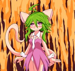 Rule 34 | 1girl, ahoge, animal ears, blush stickers, breasts, cleavage, green hair, heart, heart tail, leotard, mad rat dead, mouse (animal), mouse ears, mouse girl, mouse tail, nippon ichi, rat god, red eyes, tail, tie clip, wings, wrist cuffs