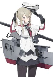Rule 34 | 10s, 1girl, black gloves, blonde hair, breasts, capelet, female focus, gloves, graf zeppelin (kancolle), grey eyes, hat, hayashi kewi, kantai collection, large breasts, machinery, military, military hat, military uniform, pantyhose, shirt, skirt, solo, twintails, uniform
