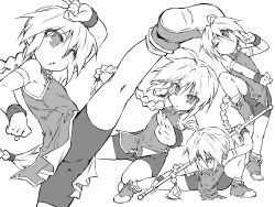Rule 34 | 1girl, absurdres, ahoge, arm up, ass, bike shorts, boots, braid, cameltoe, china dress, chinese clothes, dress, fighting stance, girl with a blonde braid (tomoshibi hidekazu), greyscale, high kick, highres, kicking, knee up, long hair, monochrome, multiple views, one eye closed, open mouth, original, outstretched leg, pole, ponytail, shorts, shorts under dress, single braid, sketch, sleeveless, sleeveless dress, spread legs, squatting, standing, standing on one leg, tomoshibi hidekazu, very long hair, weapon, wristband