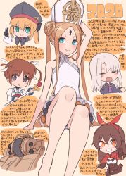 Rule 34 | 5girls, abigail williams (fate), abigail williams (swimsuit foreigner) (fate), abigail williams (swimsuit foreigner) (second ascension) (fate), absurdres, amber (genshin impact), artoria caster (fate), artoria caster (second ascension) (fate), artoria pendragon (fate), bare shoulders, black bow, blonde hair, blue eyes, bow, braid, braided bun, breasts, brown eyes, brown hair, chibi, closed eyes, double bun, dress swimsuit, fate/grand order, fate/stay night, fate (series), forehead, genshin impact, green eyes, grin, hair bun, hat, highres, illyasviel von einzbern, keyhole, kopaka (karda nui), legs, long hair, looking at viewer, mitre, multiple bows, multiple girls, one-piece swimsuit, open mouth, orange bow, parted bangs, red ribbon, ribbon, sidelocks, small breasts, smile, swimsuit, translation request, twintails, very long hair, white hair, white headwear, white one-piece swimsuit