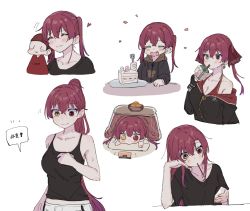 Rule 34 | 1girl, ayasuba love, blush, breasts, cake, cake slice, cleavage, closed eyes, closed mouth, cup, earrings, fang, food, fork, happy, heart, heart earrings, heterochromia, highres, holding, holding cup, holding fork, hololive, houshou marine, houshou marine (summer), jewelry, kotatsu, open mouth, pocky, ponytail, red eyes, red hair, simple background, sweat, table, translation request, twintails, under kotatsu, under table, virtual youtuber, white background, yellow eyes