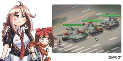 Rule 34 | 2girls, ahoge, blush, command and conquer, command and conquer: generals, crossover, crosswalk, girls&#039; frontline, health bar, highres, m99 (girls&#039; frontline), military, military vehicle, motor vehicle, multiple girls, satire, serjatronic, surprised, sweat, tank, tank man, tiananmen square, type 97 shotgun (girls&#039; frontline)