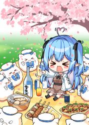 Rule 34 | &gt; &lt;, 1girl, 6+others, :3, :d, = =, absurdres, ahoge, alcohol, arm support, beer can, blue hair, blush stickers, can, cherry blossoms, chibi, cup, drink can, drinking glass, food, food request, hair ribbon, heart, heart ahoge, highres, hololive, liquor, long hair, multiple others, open mouth, outdoors, picnic, ribbon, sitting, smile, takoyaki, tree, uehiro, virtual youtuber, xd, yukihana lamy, yukihana lamy (casual), yukimin (yukihana lamy)