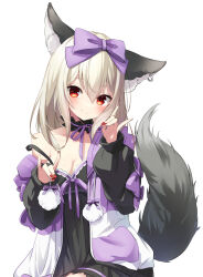 Rule 34 | 1girl, amagasa nadame, animal ears, black dress, breasts, commission, double fox shadow puppet, dress, fox ears, fox girl, fox shadow puppet, fox tail, highres, hood, hood down, hooded jacket, indie virtual youtuber, jacket, light brown hair, long sleeves, looking at viewer, medium breasts, medium hair, multicolored clothes, multicolored jacket, off shoulder, open clothes, open jacket, red eyes, second-party source, skeb commission, sleeveless, sleeveless dress, strap slip, tail, uisato hazuki, virtual youtuber