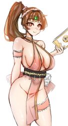 Rule 34 | 1girl, absurdres, book, breasts, brown eyes, brown hair, cleavage, cosplay, crossover, fatal fury, fire emblem, fire emblem: mystery of the emblem, fire emblem: shadow dragon, fire emblem: shadow dragon and the blade of light, fire emblem heroes, highres, intelligent systems, large breasts, linde (fire emblem), long hair, looking at viewer, nintendo, no bra, no panties, ponytail, revealing clothes, shiranui mai, shiranui mai (cosplay), smile, snk, tagme, the king of fighters
