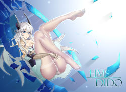 Rule 34 | 1girl, absurdres, blue eyes, dido (warship girls r), dress, highres, long hair, no shoes, pantyhose, prosthesis, prosthetic arm, silver hair, soles, toes, warship girls r, white dress, white pantyhose, xian ting xinbu