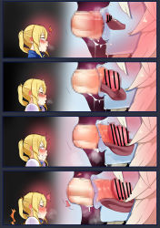 Rule 34 | 2girls, 4koma, :&gt;=, absurdres, bad id, bad pixiv id, bar censor, blonde hair, blue eyes, blue lips, blue skin, blush, censored, character request, colored skin, comic, cross-section, cum, cum in mouth, ear blush, fellatio, from side, futa with female, futanari, half-closed eyes, highres, long hair, looking down, mosaic censoring, multiple girls, open mouth, oral, orgasm, penis, precum, saliva, sweat, tongue, trembling, twintails, white hair, wince, wwwazxc