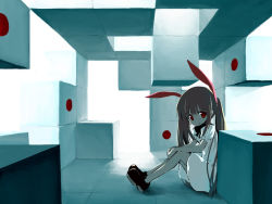 Rule 34 | 1girl, aikei ake, animal ears, artist request, rabbit ears, child, cube, dress, looking at viewer, no socks, original, red eyes, shoes, sitting, skirt, solo, source request, white dress, white skirt