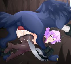Rule 34 | 1girl, anal, ass, bare shoulders, bestiality, black gloves, black thighhighs, blush, breasts, closed eyes, cum, cum in ass, cumdrip, demon girl, doggystyle, elbow gloves, eyebrows, frills, gloves, hetero, horns, legs together, monster, neptune (neptunia), neptune (series), no shoes, open mouth, outdoors, cum overflow, penis, pink hair, pussy, rape, santystuff, sex, sex from behind, short hair, small breasts, solo focus, teeth, testicles, thighhighs, torn clothes, torn legwear, trembling