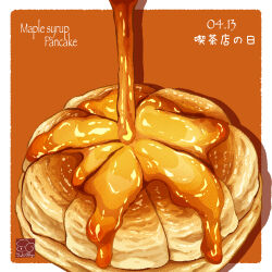 Rule 34 | dated, food, food focus, highres, maple syrup, no humans, original, pancake, pouring, still life, syrup, yuki00yo