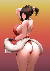 Rule 34 | 1girl, ass, breasts, fatal fury, from behind, highres, huge ass, huge breasts, looking back, ponytail, shiranui mai, sideboob, solo, thick thighs, thighs, wide hips