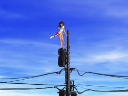 Rule 34 | 1girl, ass, blood, blood on clothes, bottomless, mimasaka hideaki, on top of pole, power lines, solo, utility pole