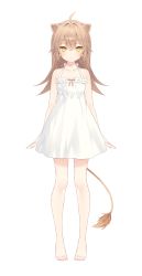 Rule 34 | 1girl, animal ears, barefoot, closed mouth, dress, facing viewer, highres, lion ears, lion girl, lion tail, looking at viewer, official art, rurudo, rurudo lion, solo, standing, tachi-e, tail, transparent background, virtual youtuber, white dress, yellow eyes