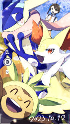 Rule 34 | 2others, ^^^, ^ ^, absurdres, animal ear fluff, animal ears, animal hands, arm up, artist name, asymmetrical hair, backpack, bag, black fur, blue skin, blue sky, blurry, body fur, braid, braixen, breast pocket, bright pupils, brown eyes, brown hair, chespin, chromatic aberration, closed eyes, collared shirt, colored skin, creatures (company), dated, day, depth of field, dutch angle, fang, flat chest, fox ears, furry, game freak, gen 6 pokemon, greninja, hair ornament, half-closed eyes, hand up, hands up, happy, highres, juliana (pokemon), kakko (hibiki bellfox), long tongue, looking at viewer, medium hair, multicolored fur, multicolored skin, multiple others, neck fur, necktie, nintendo, open mouth, orange necktie, outdoors, outstretched arm, pink eyes, pocket, pokemon, pokemon (creature), pokemon sv, school uniform, selfie, shirt, short sleeves, signature, single braid, sky, smile, snout, standing, surprised, teeth, tongue, tongue out, twitter username, two-tone skin, viewfinder, webbed hands, white fur, white pupils, white shirt, yellow fur, yellow skin