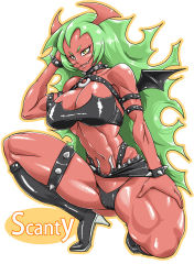 Rule 34 | 10s, breasts, cameltoe, cleavage, colored skin, demon girl, fang, high heels, horns, large breasts, legs, muscular, panty &amp; stocking with garterbelt, red skin, scanty (psg), smile, sorahachi midoro, spread legs, thighs, thong, wings