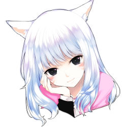 Rule 34 | 10s, 1girl, animal ears, warrior of light (ff14), bad id, bad pixiv id, cat ears, facial tattoo, final fantasy, final fantasy xiv, grey eyes, head rest, looking at viewer, miqo&#039;te, original, smile, solo, tattoo, umxzo, white background, white hair