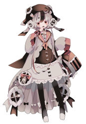 Rule 34 | 1girl, absurdres, animal ears, black bow, black footwear, black hair, black headwear, bow, candy, coat, dress, dress bow, flat chest, food, fork, full body, highres, holding, holding candy, holding food, holding lollipop, knife, lace, lace-trimmed dress, lace trim, lollipop, long sleeves, multicolored hair, neck ribbon, open mouth, original, pink ribbon, pink sailor collar, ribbon, sailor collar, sailor dress, sheep ears, sheep girl, sheep hat, simple background, solo, swirl lollipop, usagi nui, white background, white bow, white coat, white dress, white hair