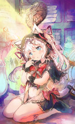 Rule 34 | 1girl, animal ear fluff, animal ears, apron, black capelet, black footwear, black skirt, blue eyes, blush, bow, camomi, capelet, cat ears, cat girl, cat tail, covered navel, ears through headwear, flower, hair between eyes, hair flower, hair ornament, hair ribbon, hairclip, head tilt, highres, hood, hood up, indoors, long hair, looking at viewer, hugging object, original, oversized object, parted lips, pink flower, pleated skirt, red bow, red ribbon, ribbon, shoes, sitting, skirt, solo, tail, twintails, wariza, white apron, white hair, wrist cuffs