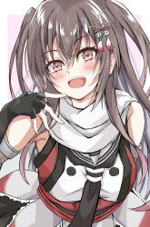 Rule 34 | 1girl, alternate hair length, alternate hairstyle, black gloves, black neckerchief, brown eyes, brown hair, dairyo3, elbow gloves, fingerless gloves, gloves, highres, kantai collection, looking at viewer, neckerchief, sailor collar, scarf, school uniform, sendai (kancolle), sendai kai ni (kancolle), serafuku, smile, solo, two side up, upper body, white sailor collar, white scarf