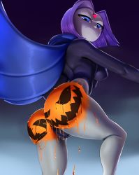 Rule 34 | 1girl, ass, bare legs, breasts, cameltoe, cape, cleft of venus, colored skin, dc comics, grey skin, halloween, leotard, looking at viewer, puffy nipples, raven (dc), short hair, teen titans, the boogie