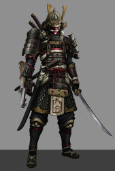 Rule 34 | 1boy, armor, commentary request, dou, for honor, full armor, full body, grey background, helmet, holding, holding sword, holding weapon, japanese armor, katana, kensei (for honor), male focus, mask, original, samurai, sheath, sheathed, simple background, solo, standing, sword, user wkx2360, weapon