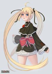 Rule 34 | 1girl, ahoge, alternate costume, blonde hair, blue eyes, breasts, capelet, choker, cowboy shot, cropped legs, dead or alive, dead or alive 5, gothic lolita, hair ribbon, highres, lips, lolita fashion, long hair, marie rose, medium breasts, nose, parted lips, ribbon, skirt, solo, twintails, usanekorin, very long hair