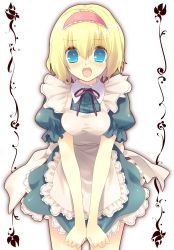 Rule 34 | 1girl, alice margatroid, bad id, bad pixiv id, blonde hair, blue eyes, blush, covering privates, covering crotch, female focus, hairband, highres, maid, nekoiro, open mouth, short hair, solo, tokira nozumi, touhou, v arms